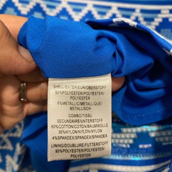 Belle Badgley Mischka Sleeveless Dress, size 12 White Blue Geometric - Picture 5 of 8